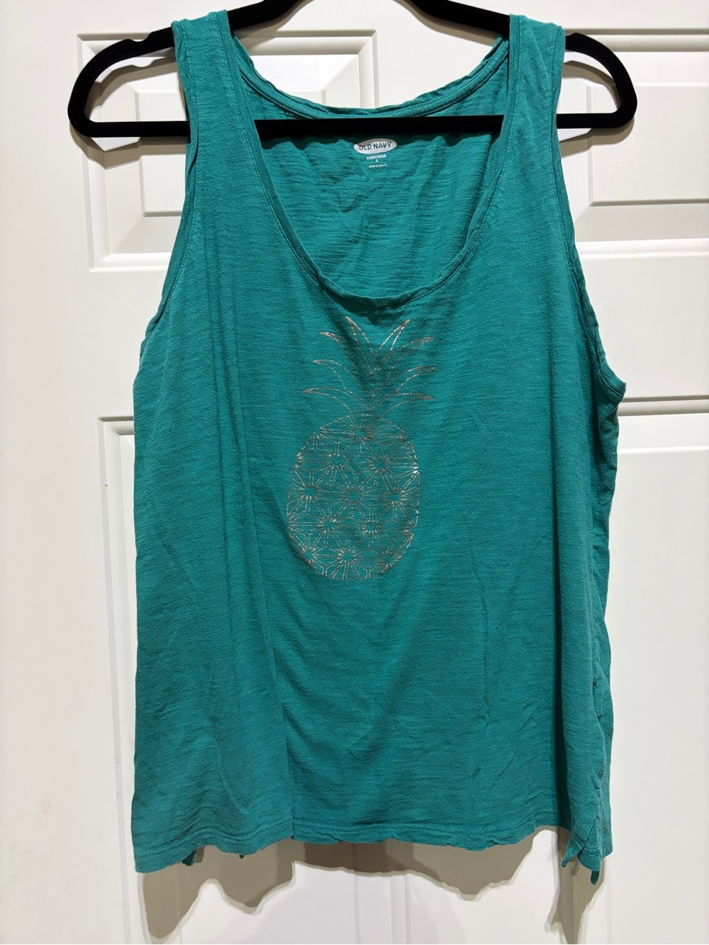 Old Navy Teal Tank Top with Silver Pineapple Graphic